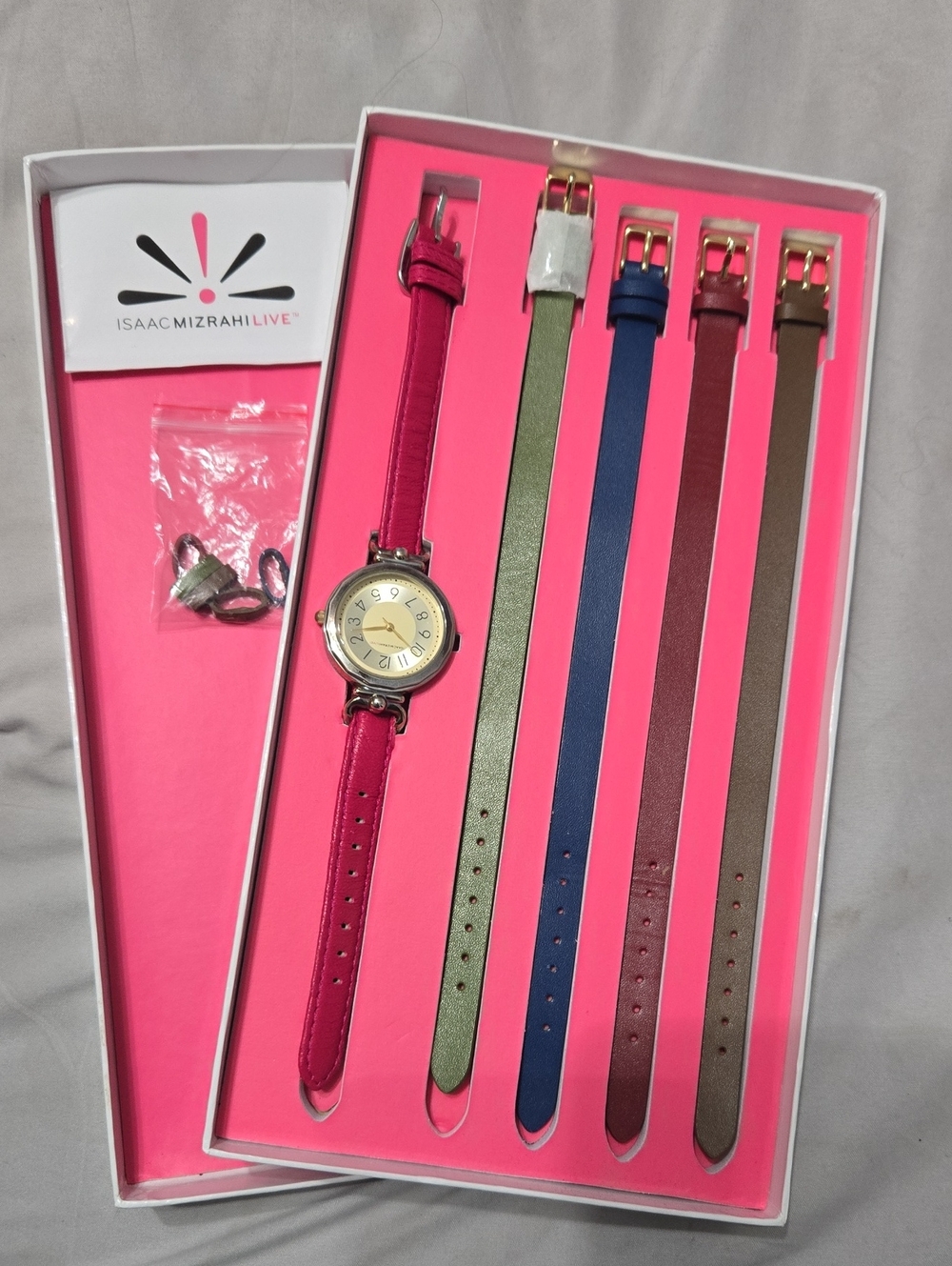 Isaac Mizrahi Interchangeable Strap Watch with Pink and Multi-Color Straps